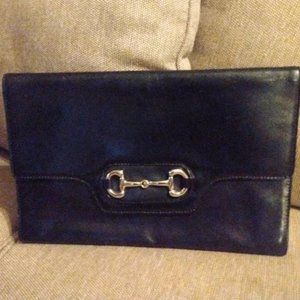 ❤️Vintage GUCCI Black Leather Horsebit Portfolio Clutch Valise